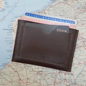 Porte carte identité et permis de conduire en cuir bovin marron