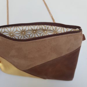 Pochette beige cuir doré et cuir froissé – Image 3