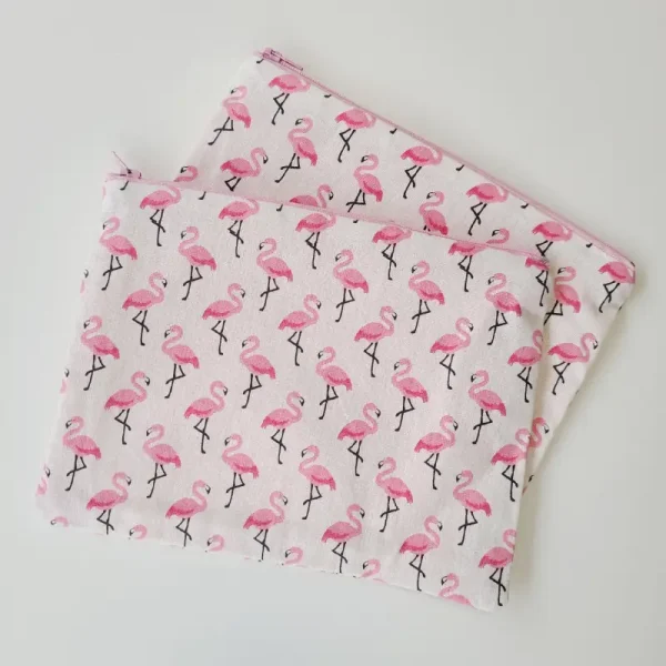 Pochette trousse en tissu motif flamants roses